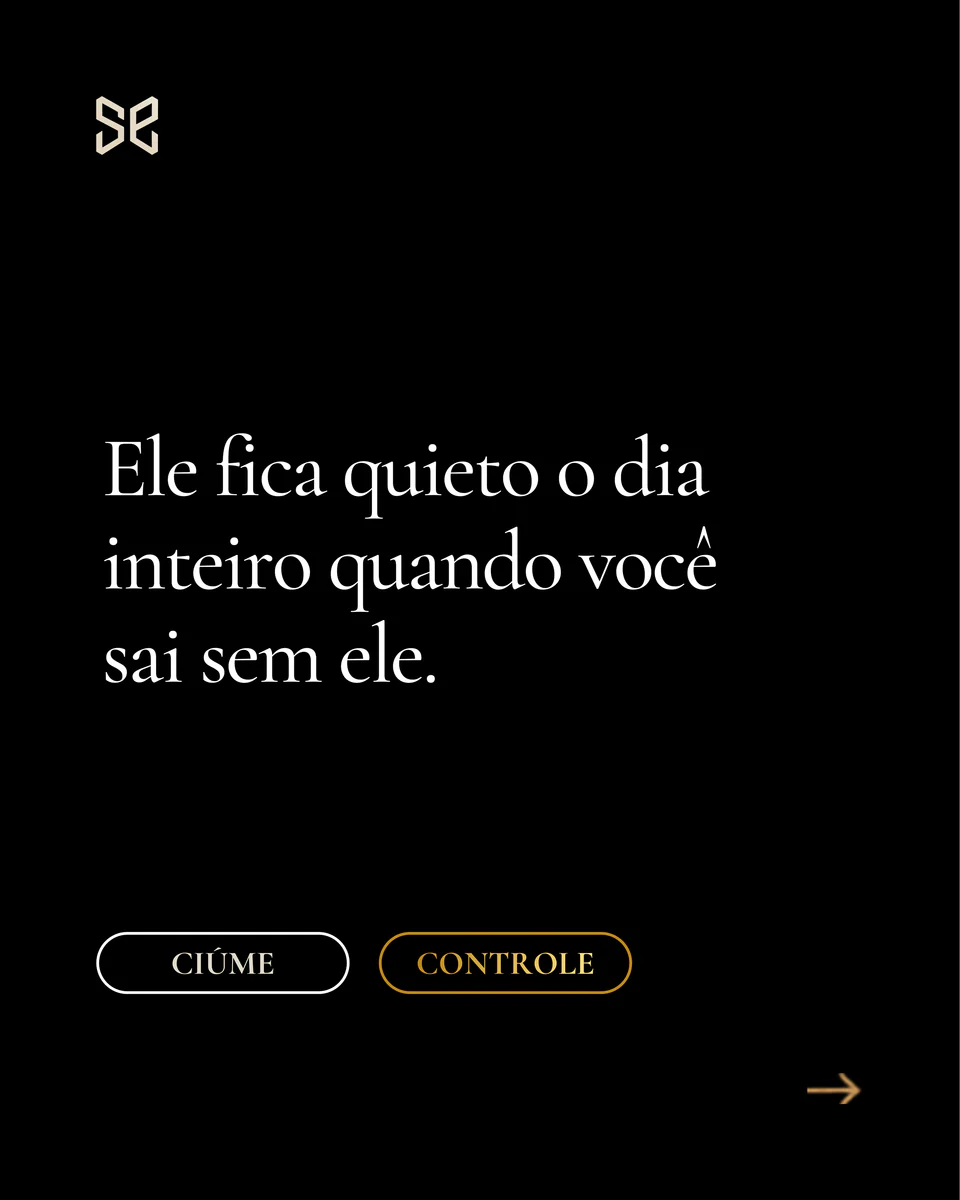 slide: “ele fica quieto o dia inteiro quando você sai sem ele”, com as opções ciúme e controle